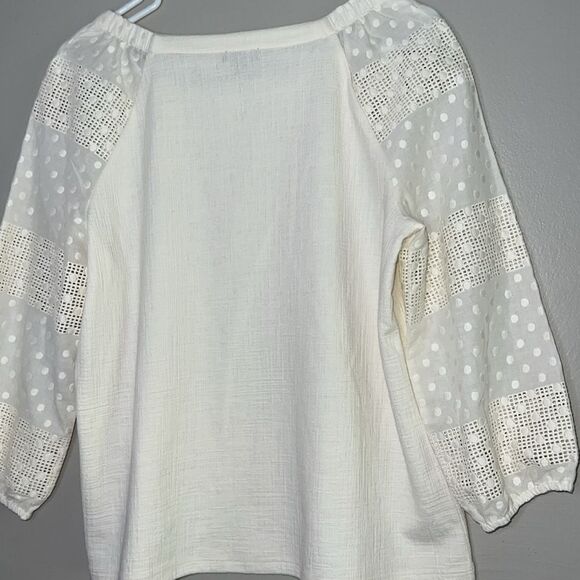 Talbots Petite Eyelet Sleeve Peasant Top - Picture 7 of 8